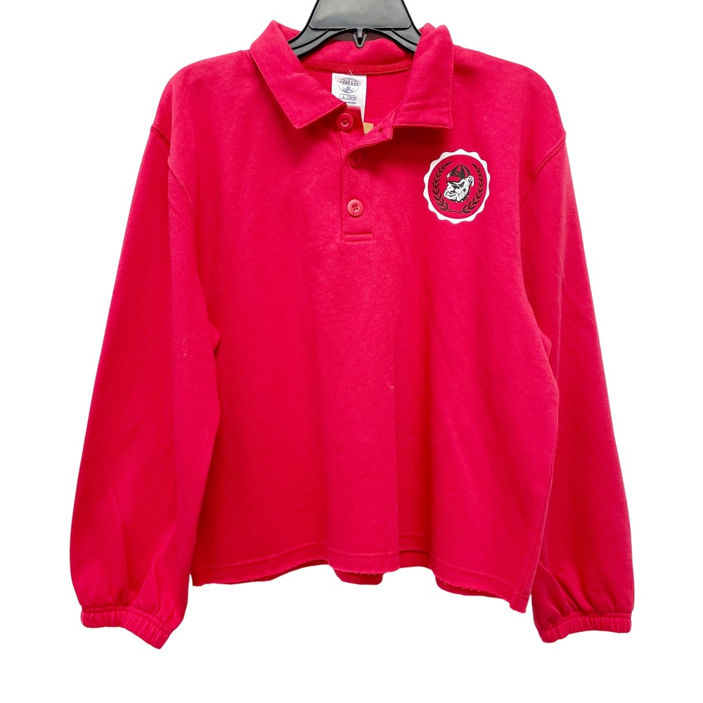 Rivalry Threads Women's Red Bulldog Graphic Cropped Polo Sweatshirt Size L